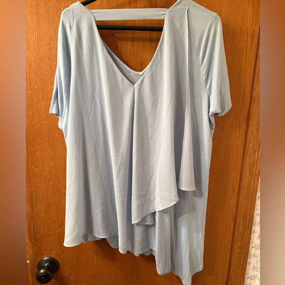 Lisa Rinna  Collection Light Blue Layered Blouse Chiffon Light Blue L Women QVC - Picture 2 of 4
